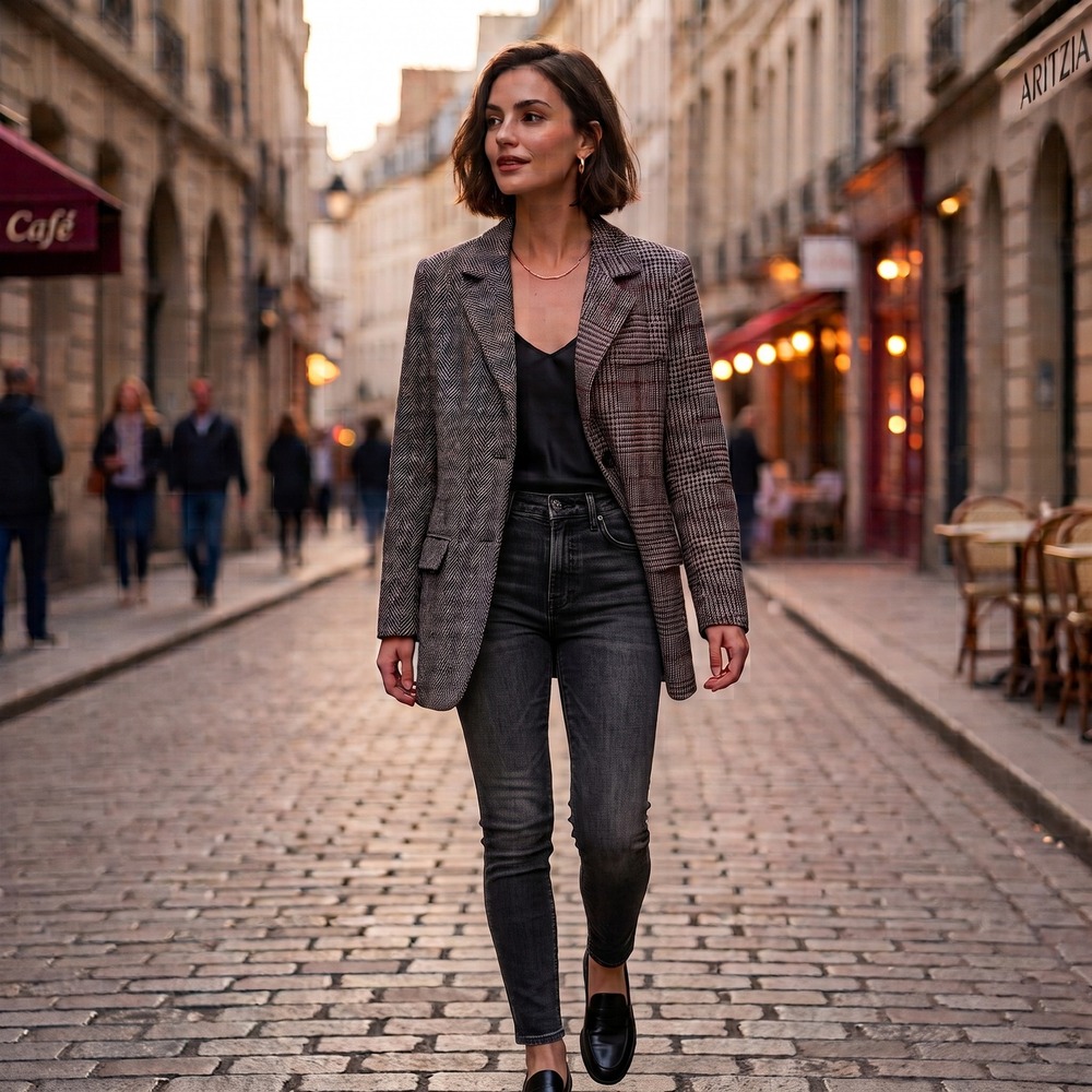 RD Style Anthropologie Eva Mixed Plaid Blazer Herringbone Split Jacket XS
